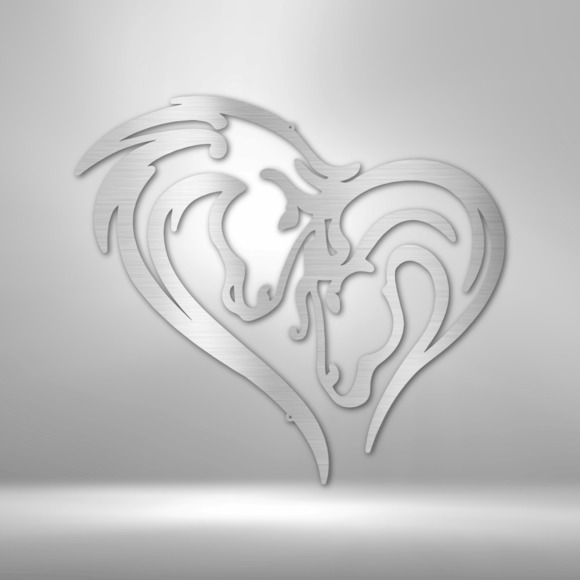 Horse Heart Love Steel Sign Laser Cut Powder Coated Home & Office Metal Wall Dec